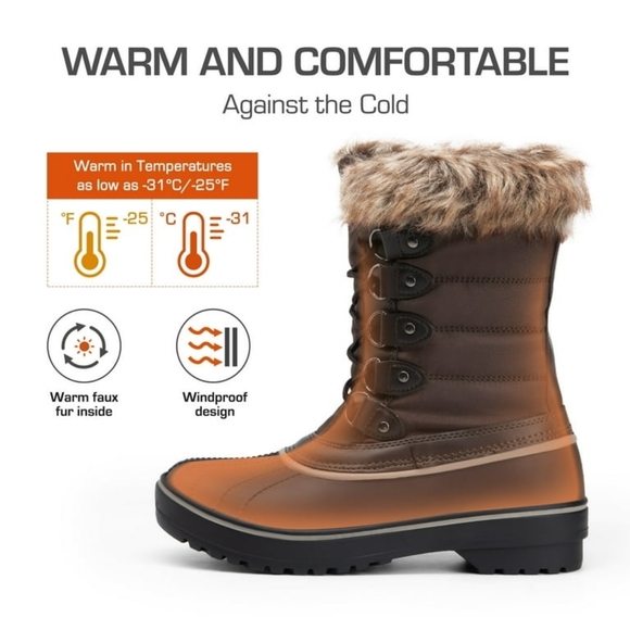 Faux Fur Trim Brown Winter Snow Boots for Women - Picture 4 of 4